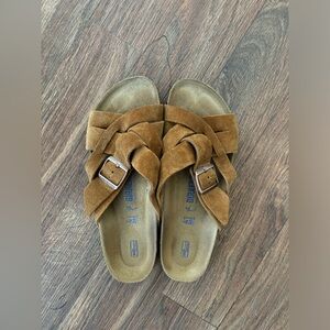 Birkenstock Lugano Mink Woven Soft Footbed Suede Sandals
